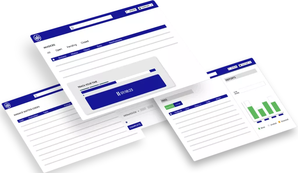 AJS legal practice-management dashboard showing matter timeline